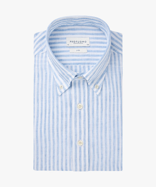 Blue striped slim fit linnen shirt Profuomo - PPWH10022A-C