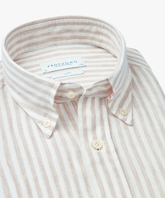 Sand striped slim fit linnen shirt Profuomo - PPWH10022A-C