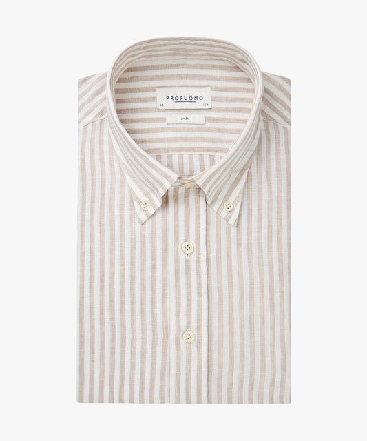 Sand striped slim fit linnen shirt Profuomo - PPWH10022A-C