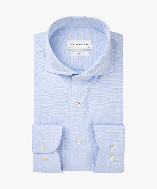 Blue structured cotton slim fit shirt Profuomo - PPWH10038A