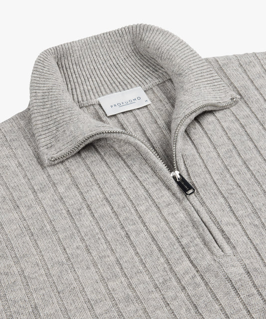 Light grey woolen zip pullover Profuomo - PPWJ30019C-E