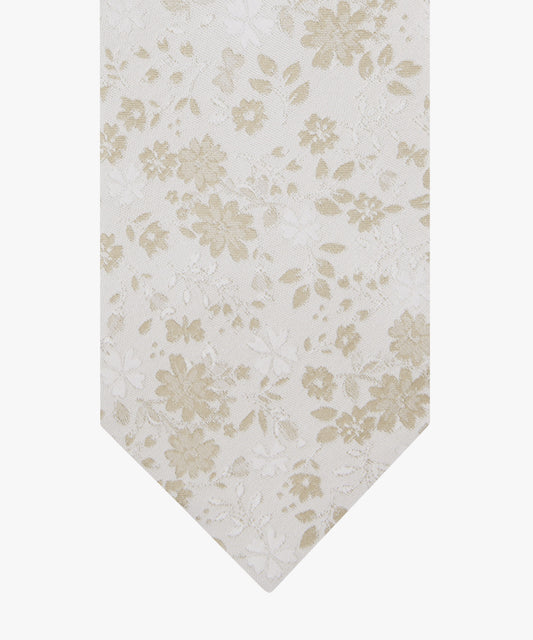 Cream silk tie with flowers Profuomo - PPXA10058A