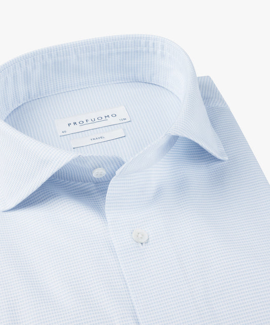 Lichtblauw gestructureerd katoenen slim fit travel overhemd Profuomo - PPXH10012A
