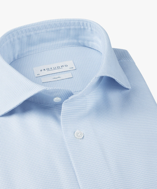Lichtblauw gestructureerd katoenen slim fit travel overhemd Profuomo - PPXH10013A