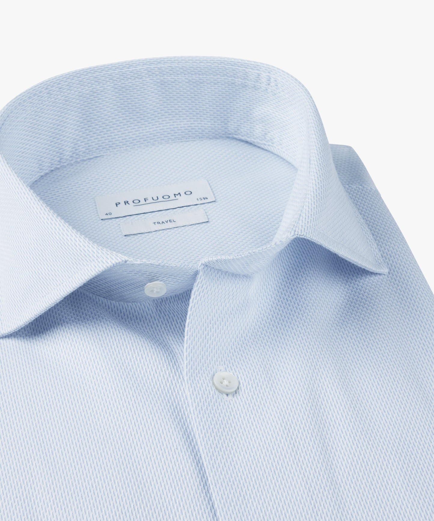 Lichtblauw gestructureerd katoenen slim fit travel overhemd Profuomo - PPXH10015A