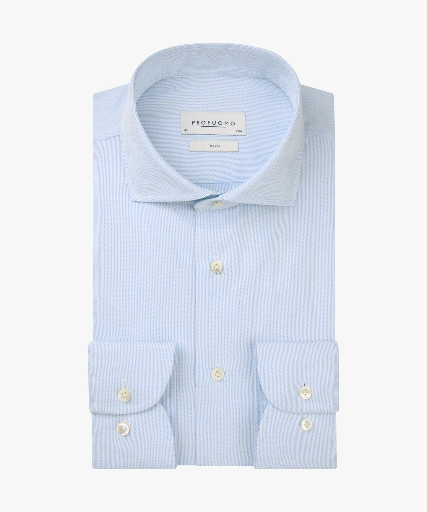 Lichtblauw gestructureerd katoenen slim fit travel overhemd Profuomo - PPXH10015A