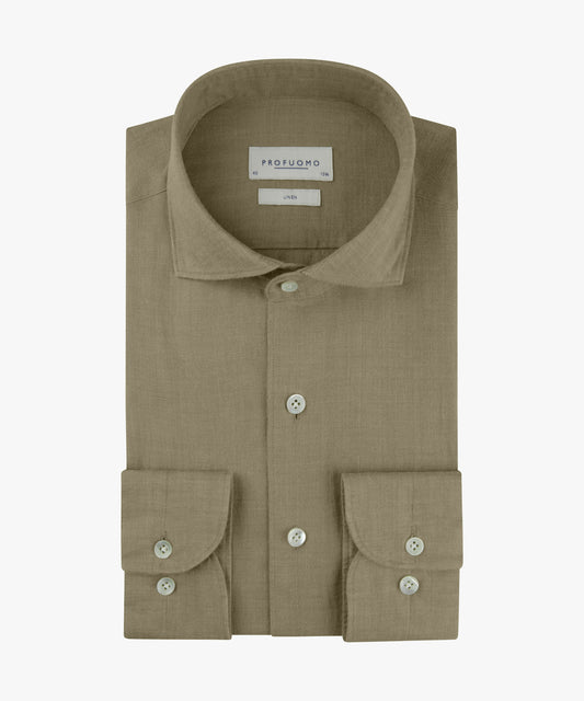 Khaki linnen slim fit overhemd Profuomo - PPXH10017A-B-P