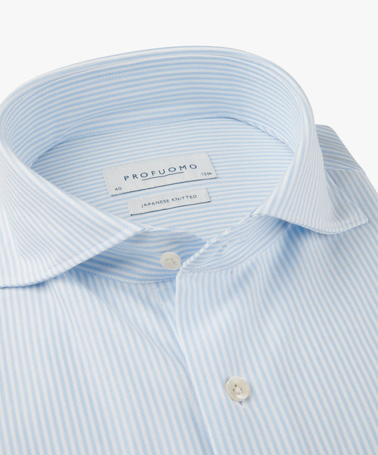 Lichtblauw gestreept Japans gebreid slim fit overhemd Profuomo - PPXH10037A