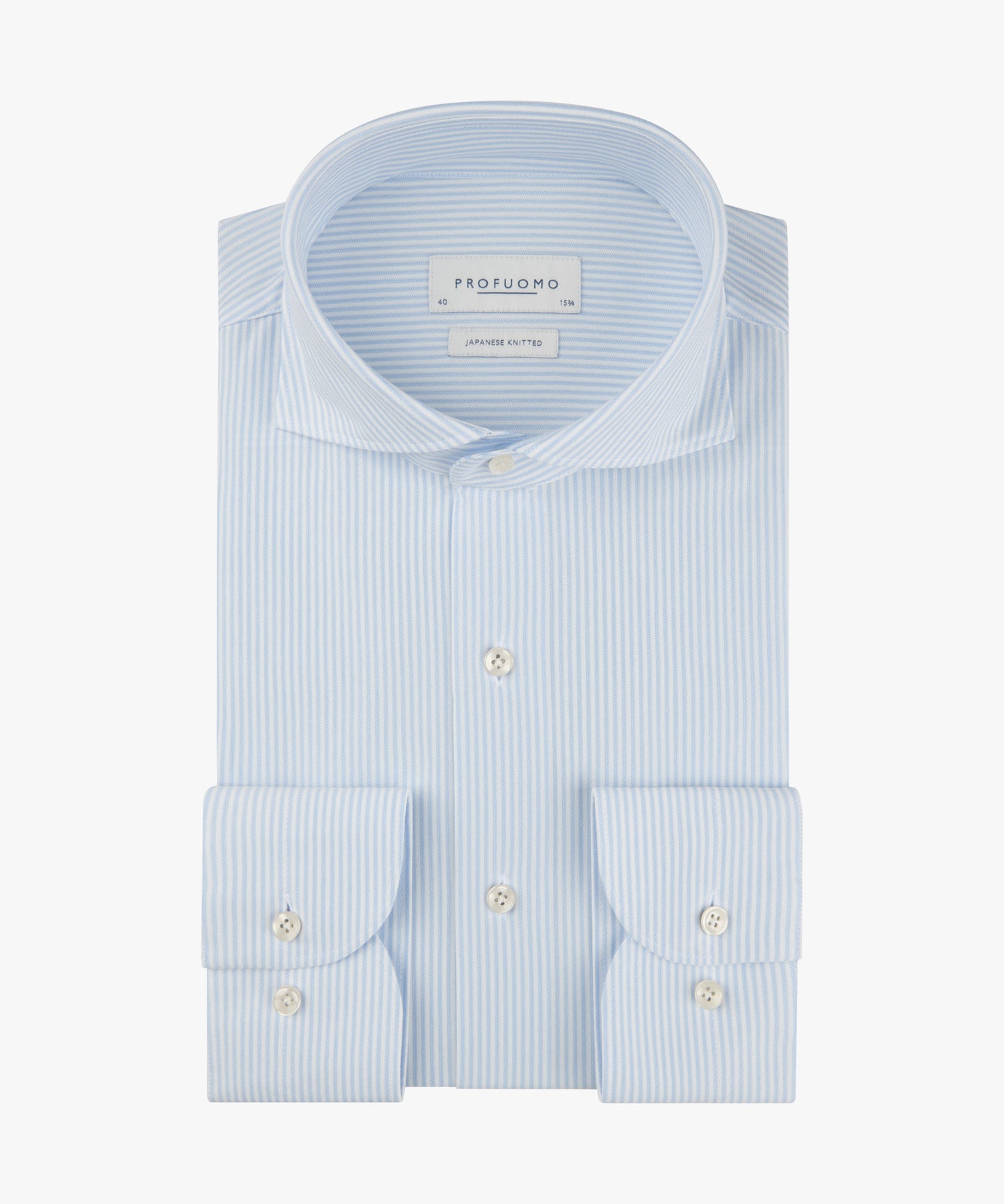 Lichtblauw gestreept Japans gebreid slim fit overhemd Profuomo - PPXH10037A