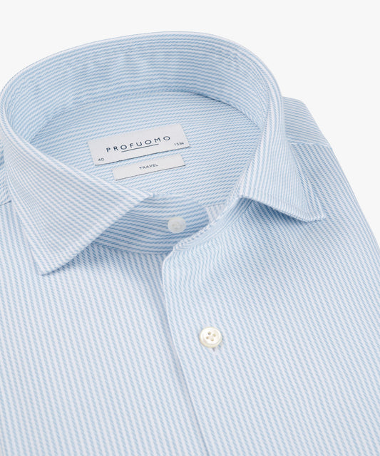 Lichtblauw gestreept katoenen slim fit overhemd Profuomo - PPXH30010A