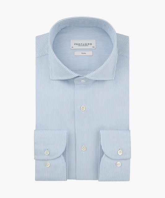 Lichtblauw gestreept katoenen slim fit overhemd Profuomo - PPXH30010A