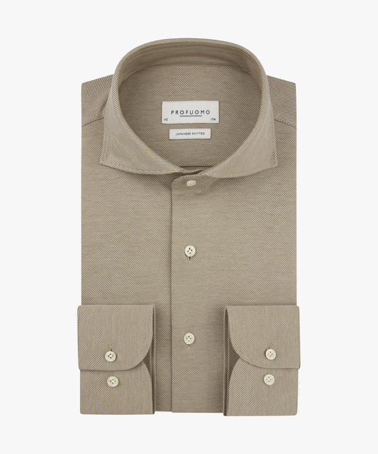 Donkerbeige Japanese knitted slim fit overhemd Profuomo - PPXH30022A