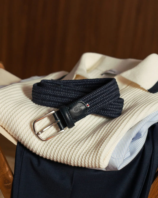 Navy gewaxte katoenen elastische geweven riem La Boucle - Puglia