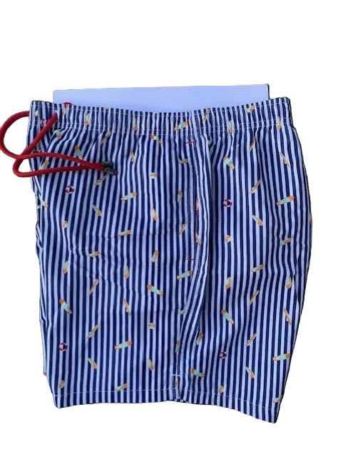 Navy striped slippers with boats Red - RF30081/V0389
