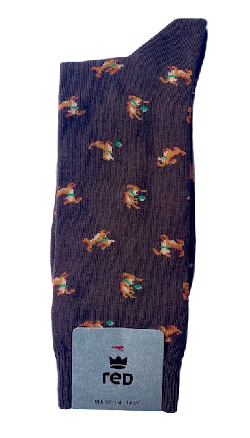 Brown cotton socks with dachshunds Red - 64B78G/V2196