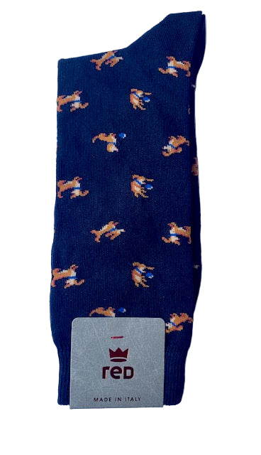 Brown cotton socks with dachshunds Red - 64B78G/V2196