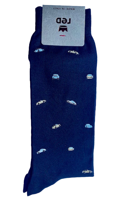 Navy katoenen sokken met auto's Rood - 62A94G/V0057