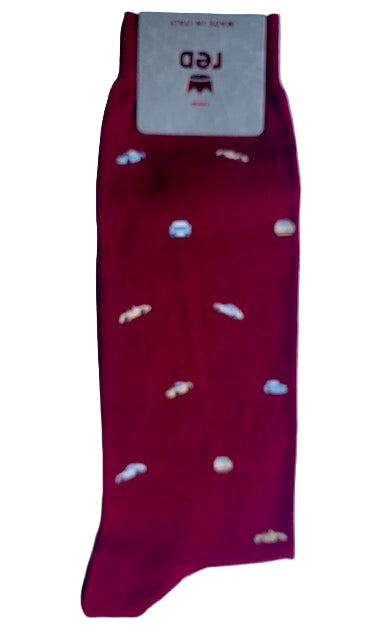 Navy cotton socks with cars Red - 62A94G/V0057