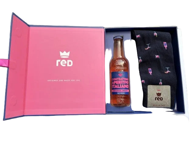 Giftbox navy socks Red and a bottle Contrattino - 64D96KIT/V0011