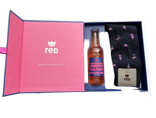 Giftbox navy socks Red and a bottle Contrattino - 64D96KIT/V0011