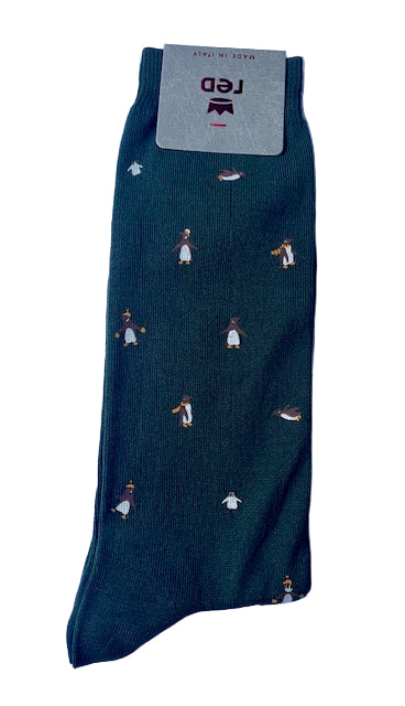 Green cotton socks with pinguins Red - 62A92G/V0009