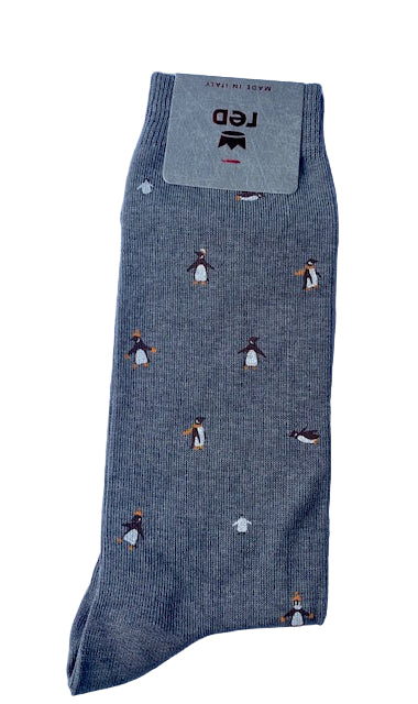 Grijze katoenen sokken met pinguïns Rood - 62A92G/V2432