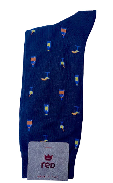 Navy katoenen sokken met wijnflessen Rood - 64X96G