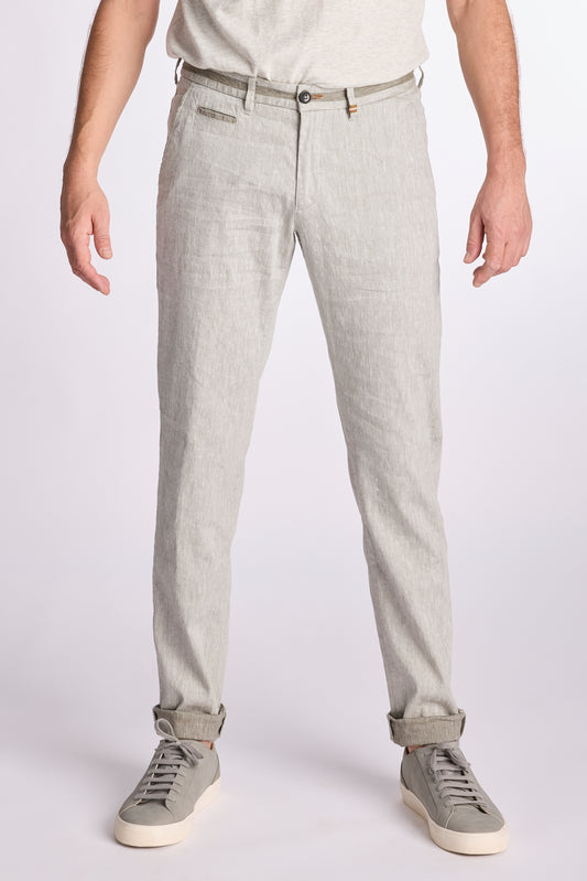 Olijfgroene katoenen linnen modern fit broek Zilton - Sidney 58/563