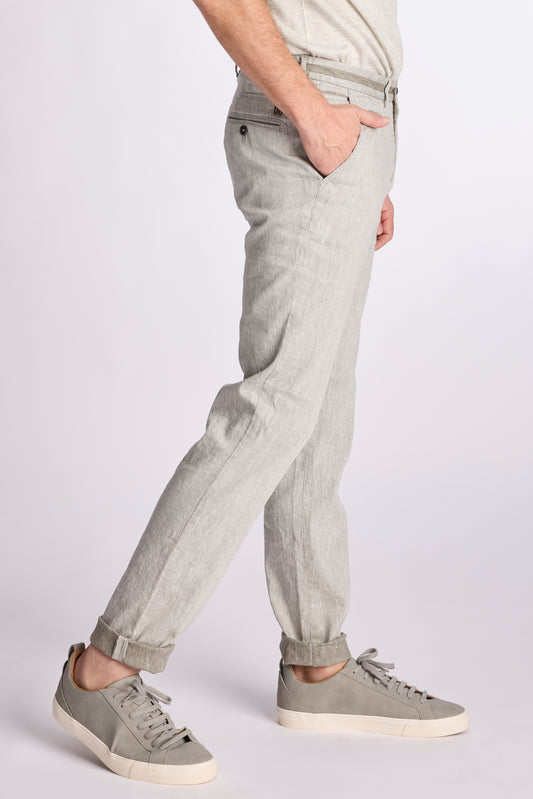 Olijfgroene katoenen linnen modern fit broek Zilton - Sidney 58/563