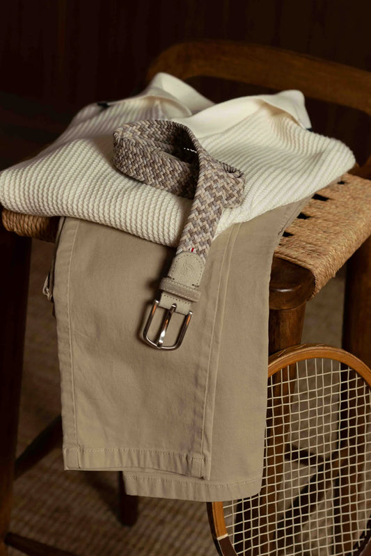 Beige multicolor katoenen elastische geweven riem La Boucle - Santa Monica