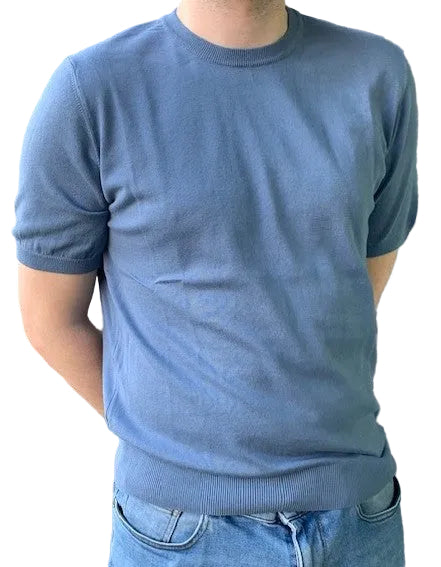 Donkerblauw katoenen T-shirt met ronde hals Seventy - MT2824/754