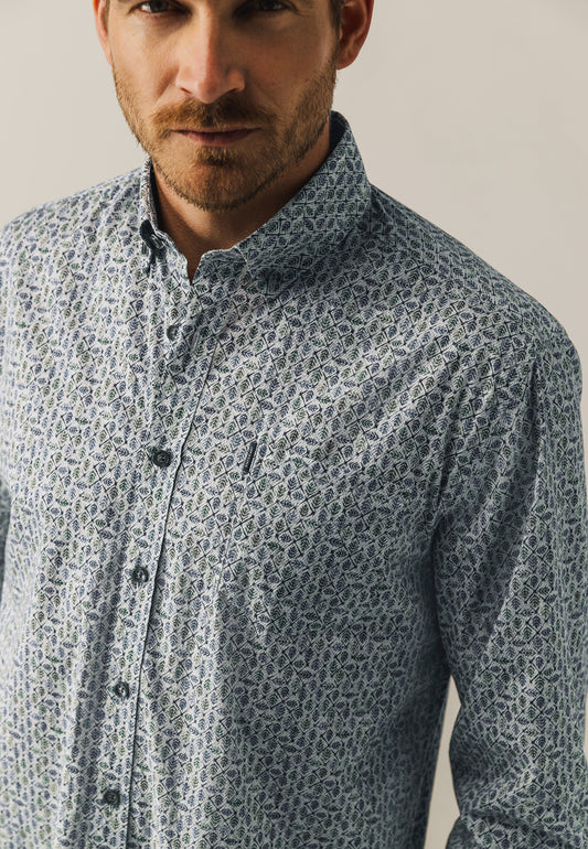 Blue cotton regular fit shirt with print State of Art - 25207/1457