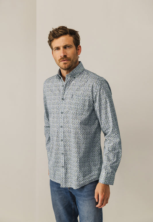 Blue cotton regular fit shirt with print State of Art - 25207/1457
