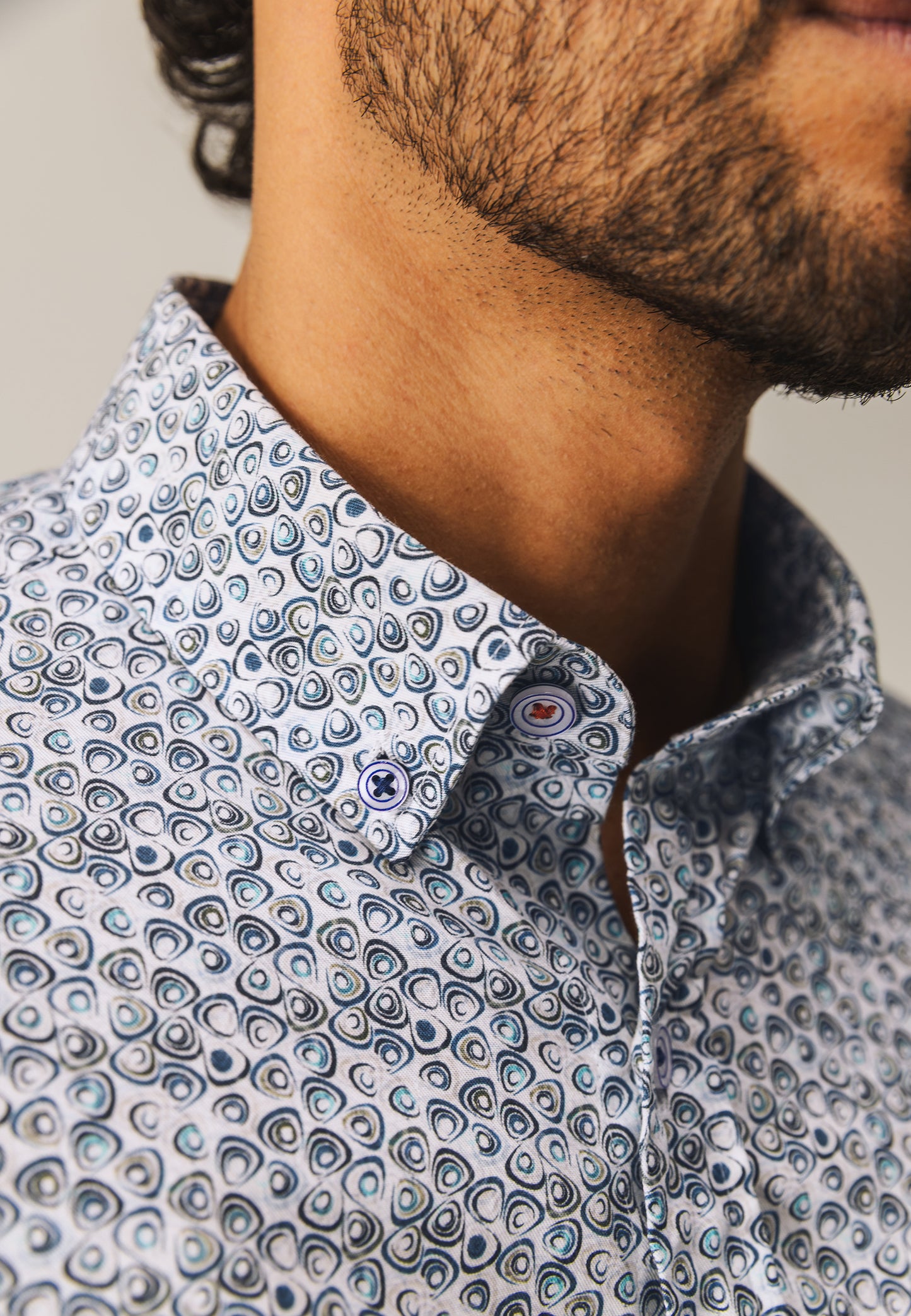 Blue grey cotton regular fit shirt with print State of Art - 25276/5711