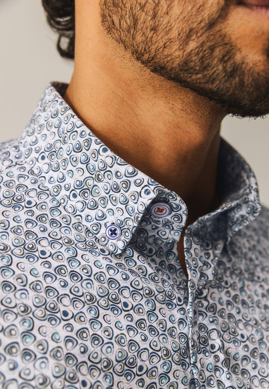 Blue grey cotton regular fit shirt with print State of Art - 25276/5711