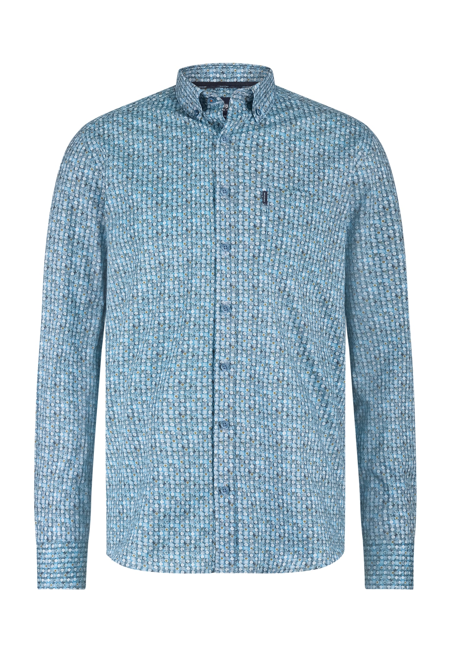 Turquoise cotton regular fit shirt with print - State of Art - 25275/5611