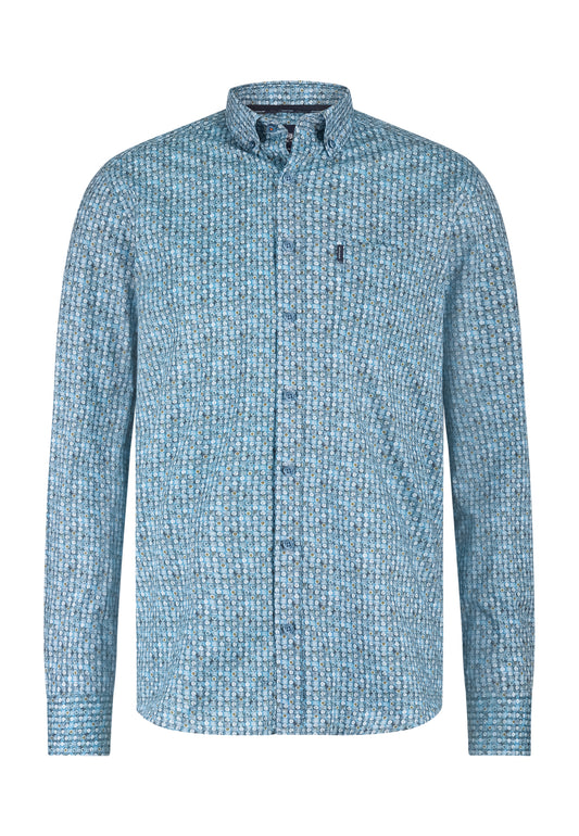 Turquoise cotton regular fit shirt with print - State of Art - 25275/5611