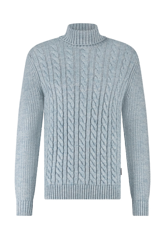 Blauwe kabel turtle neck trui State of Art - 25061/5614
