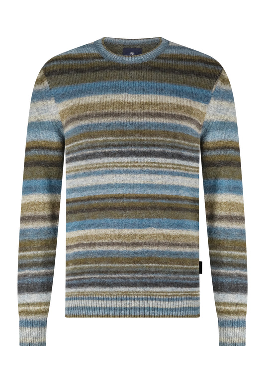 Blue green striped crew neck pullover - 25055/5688