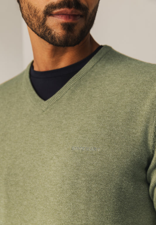 Khaki cotton V-neck pullover State of Art - 25003/3800