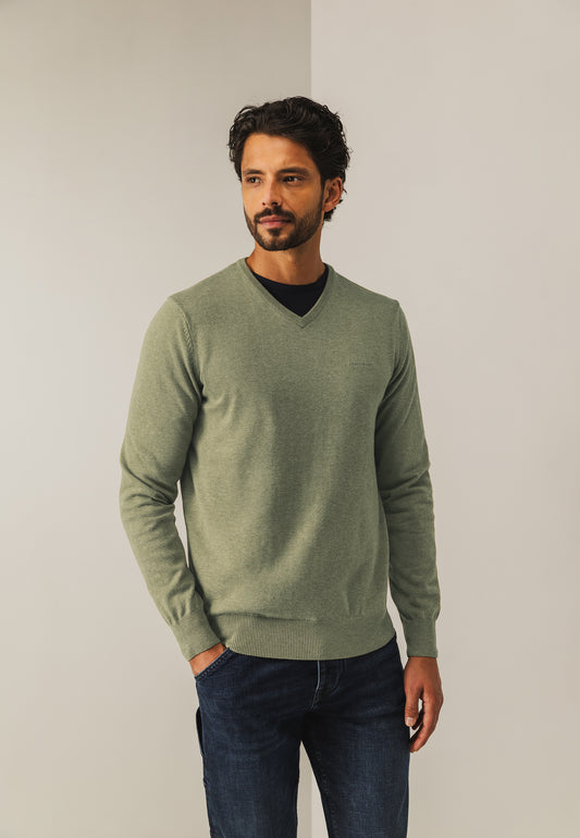 Khaki cotton V-neck pullover State of Art - 25003/3800