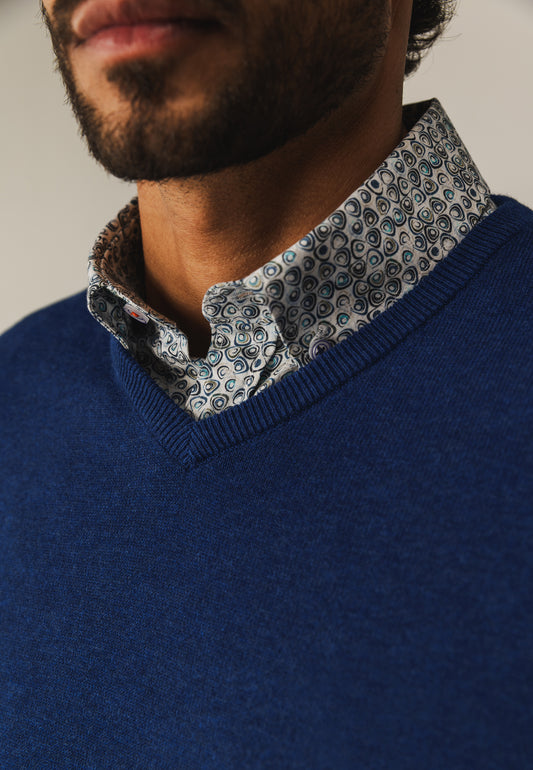 Blue cotton V-neck pullover State of Art - 25003/5700