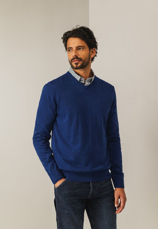 Blue cotton V-neck pullover State of Art - 25003/5700