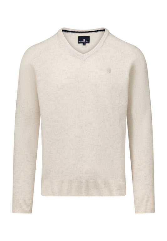 Ecru woolen V-neck pullover State of Art - 25001/1400