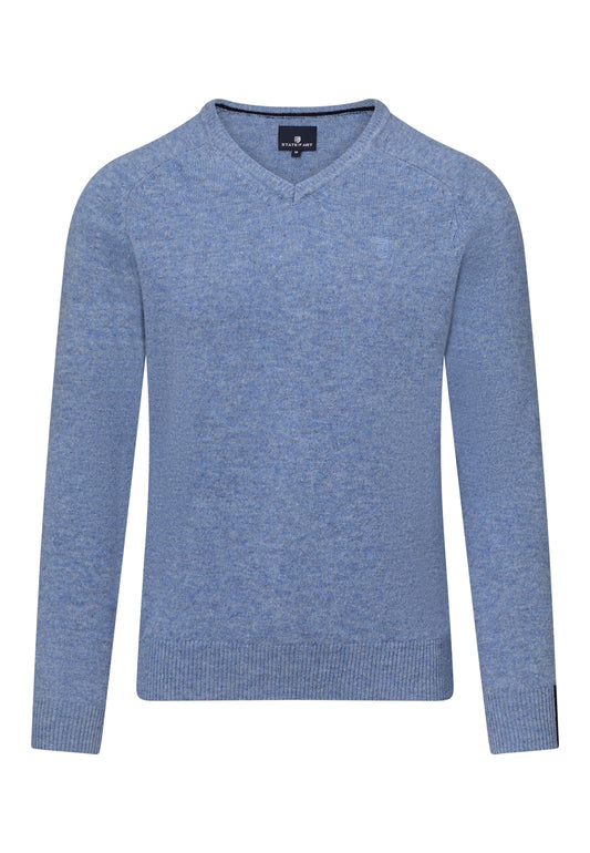 Light blue woolen V-neck pullover State of Art - 25001/5600