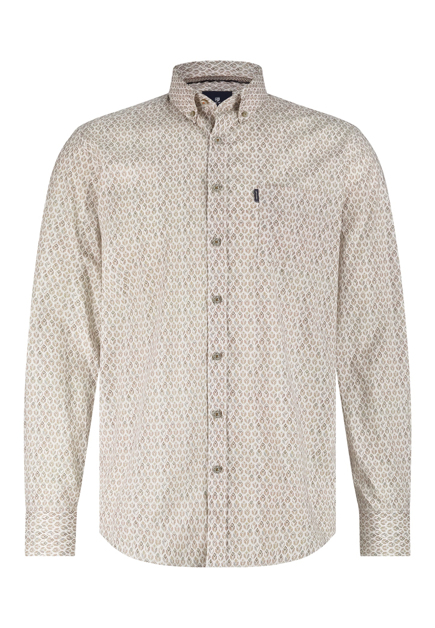 Taupe cotton regular fit shirt with print State of Art - 25256/8411