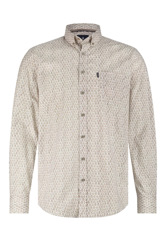 Taupe cotton regular fit shirt with print State of Art - 25256/8411