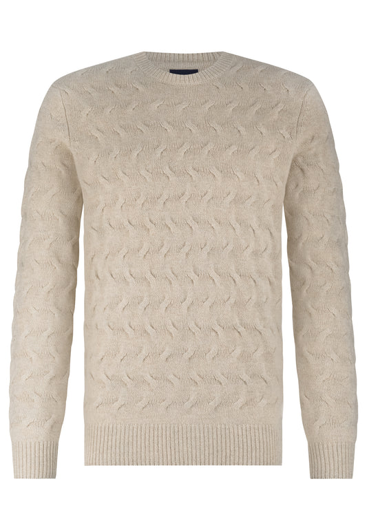 Taupe cable crew neck pullover State of Art - 25112/8600