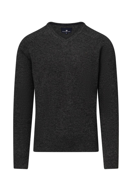 Donkergrijze wollen V-hals pullover State of Art - 25001/9500
