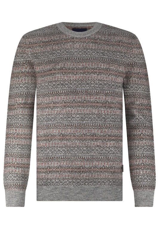 Grey crew neck fair isle pullover State of Art - 25082/9195
